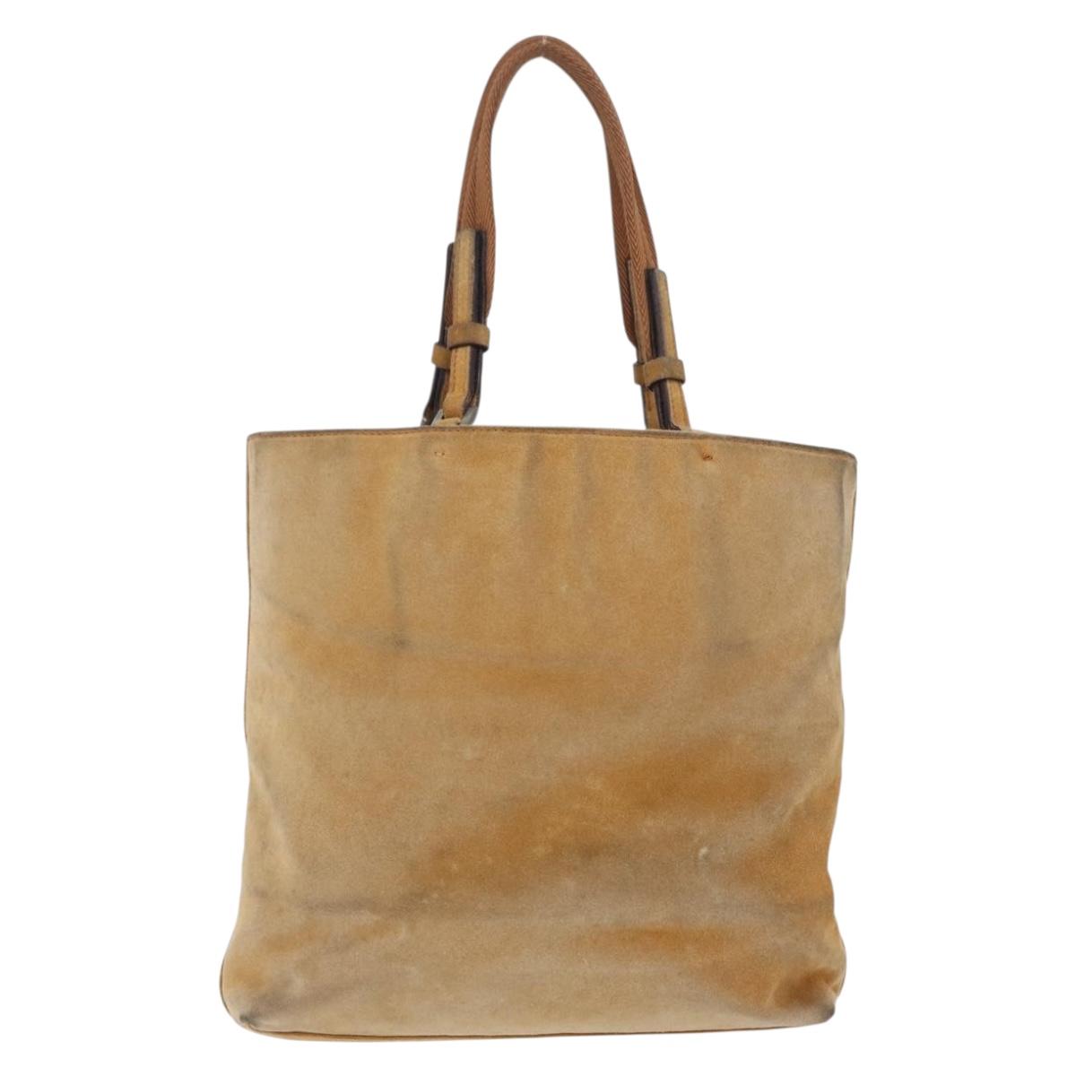 PRADA Hand Bag Suede Beige Auth 202880