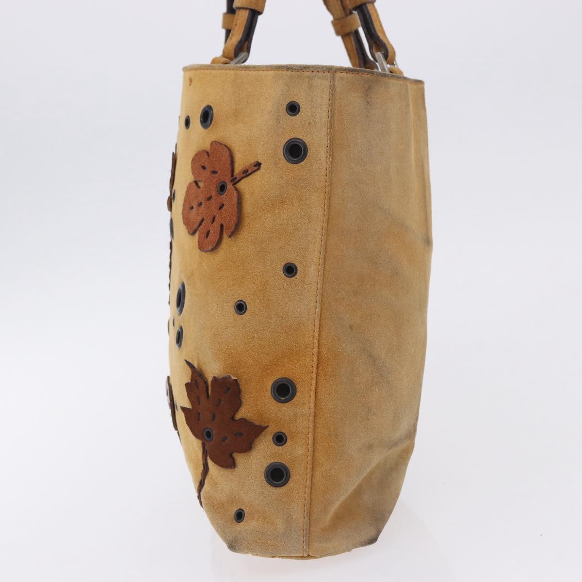 PRADA Hand Bag Suede Beige Auth 202880