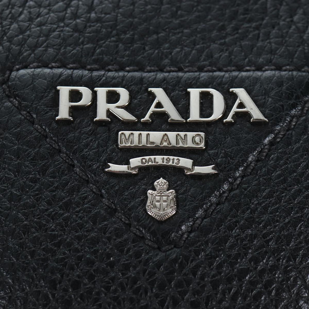 PRADA Shoulder Bag Vittero Dino Leather Black Silver Auth 202911V