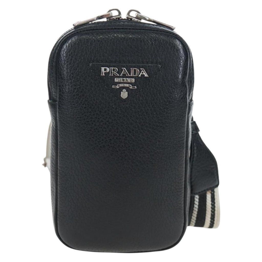 PRADA Shoulder Bag Vittero Dino Leather Black Silver Auth 202911V