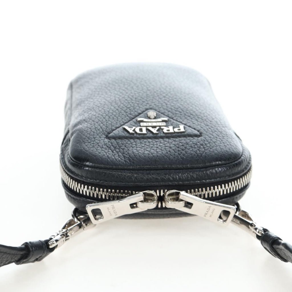 PRADA Shoulder Bag Vittero Dino Leather Black Silver Auth 202911V