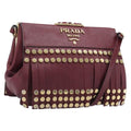 PRADA Shoulder Bag Safiano Leather Bordeaux Gold Auth 202965V