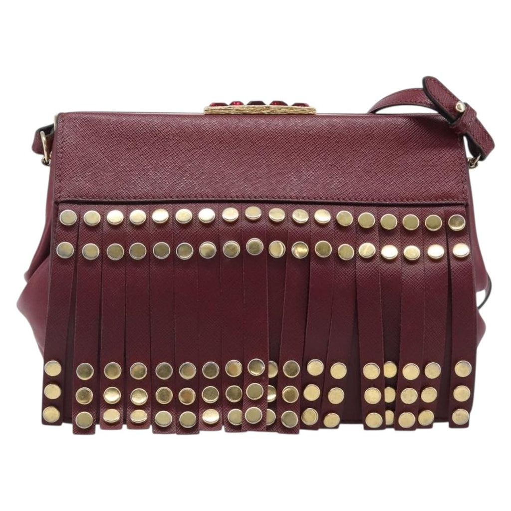 PRADA Shoulder Bag Safiano Leather Bordeaux Gold Auth 202965V
