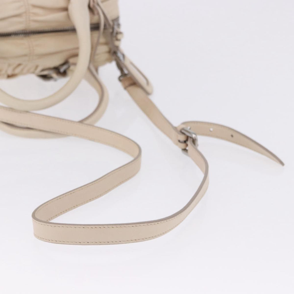 PRADA Gathered Hand Bag Leather 2way Ivory Silver Auth 203005V