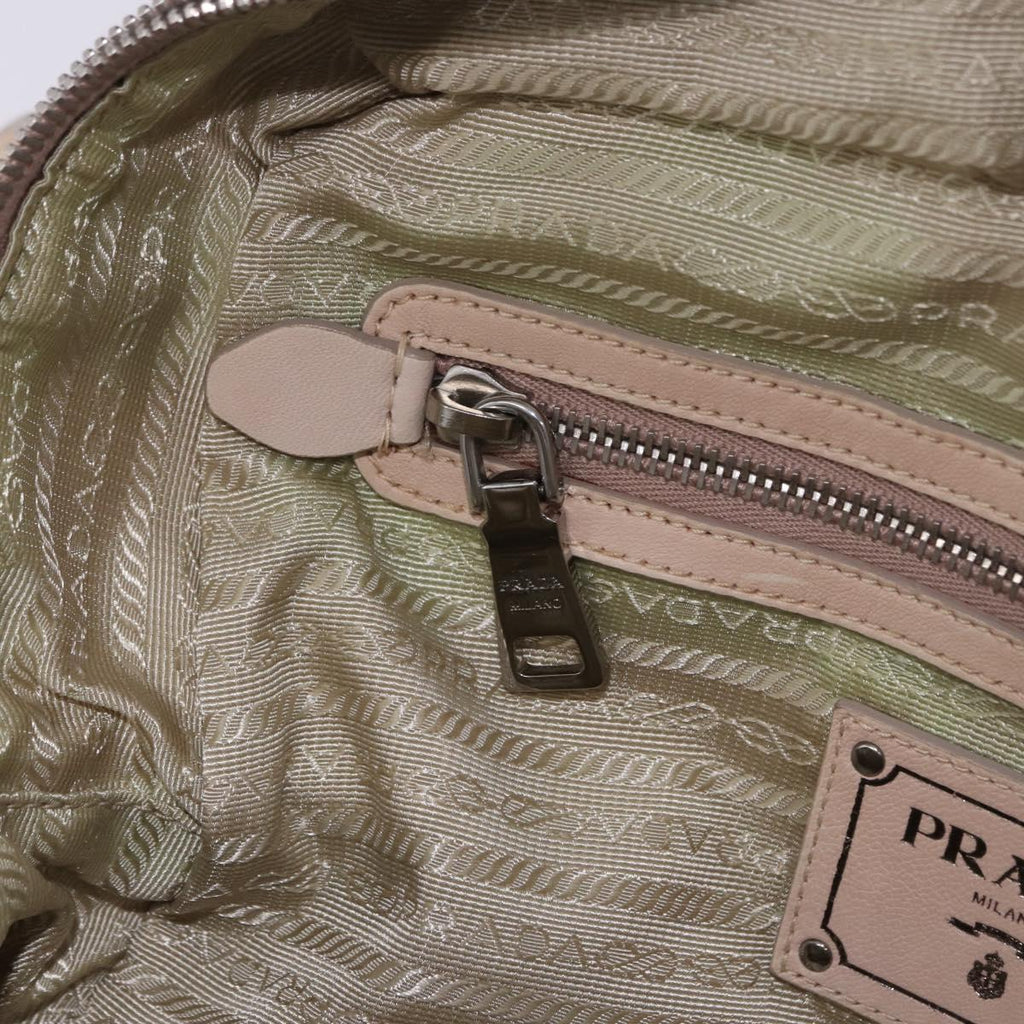 PRADA Gathered Hand Bag Leather 2way Ivory Silver Auth 203005V