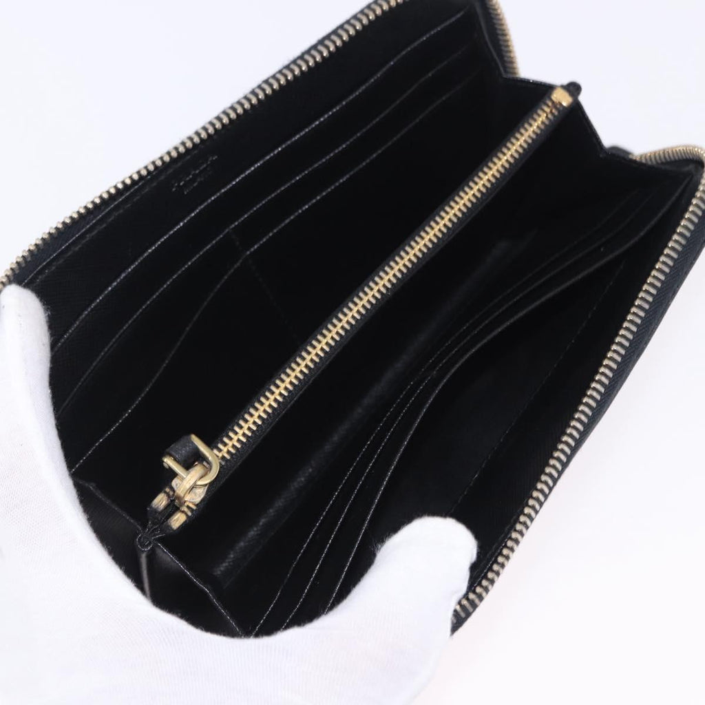 PRADA Long Wallet Saffiano Black Gold Tone Auth 203079