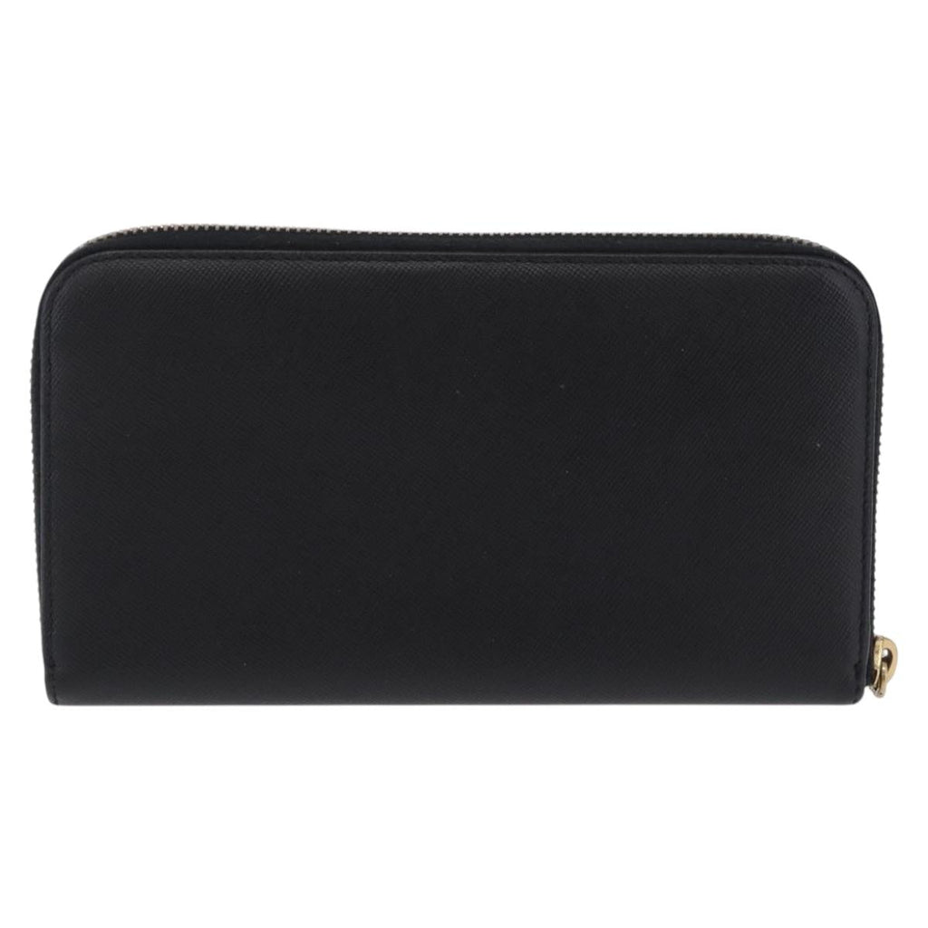 PRADA Long Wallet Saffiano Black Gold Tone Auth 203079