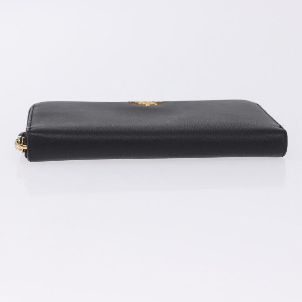 PRADA Long Wallet Saffiano Black Gold Tone Auth 203079