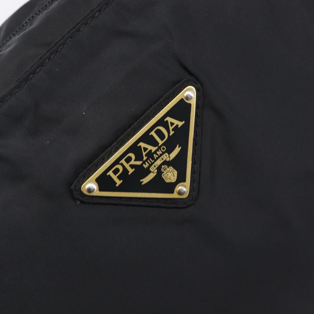 PRADA Metal Handle Hand Bag Nylon Black Gold Auth 203873