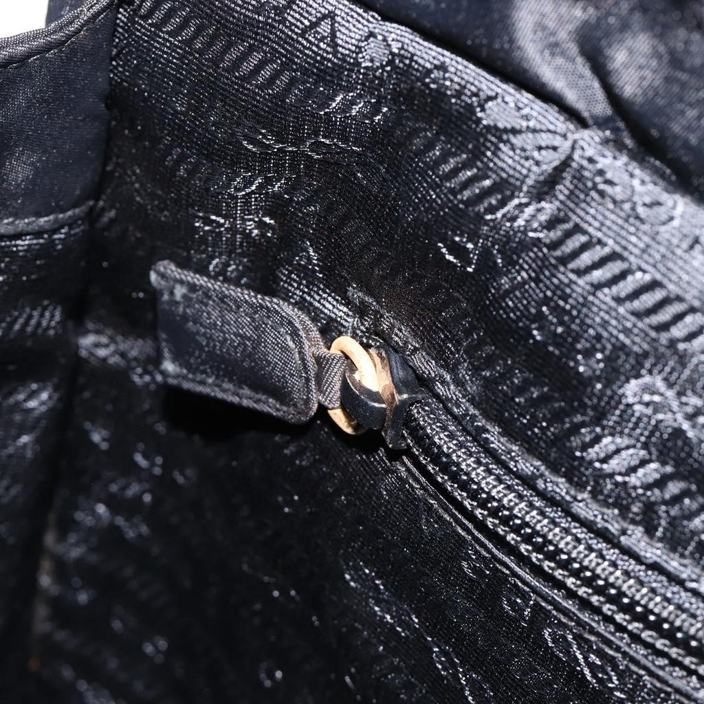 PRADA Metal Handle Hand Bag Nylon Black Gold Auth 203873