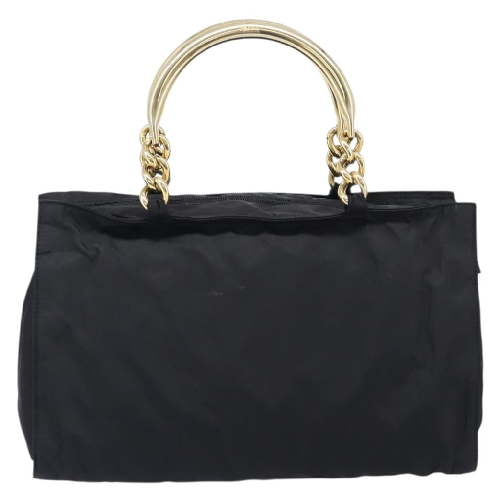 PRADA Metal Handle Hand Bag Nylon Black Gold Auth 203873