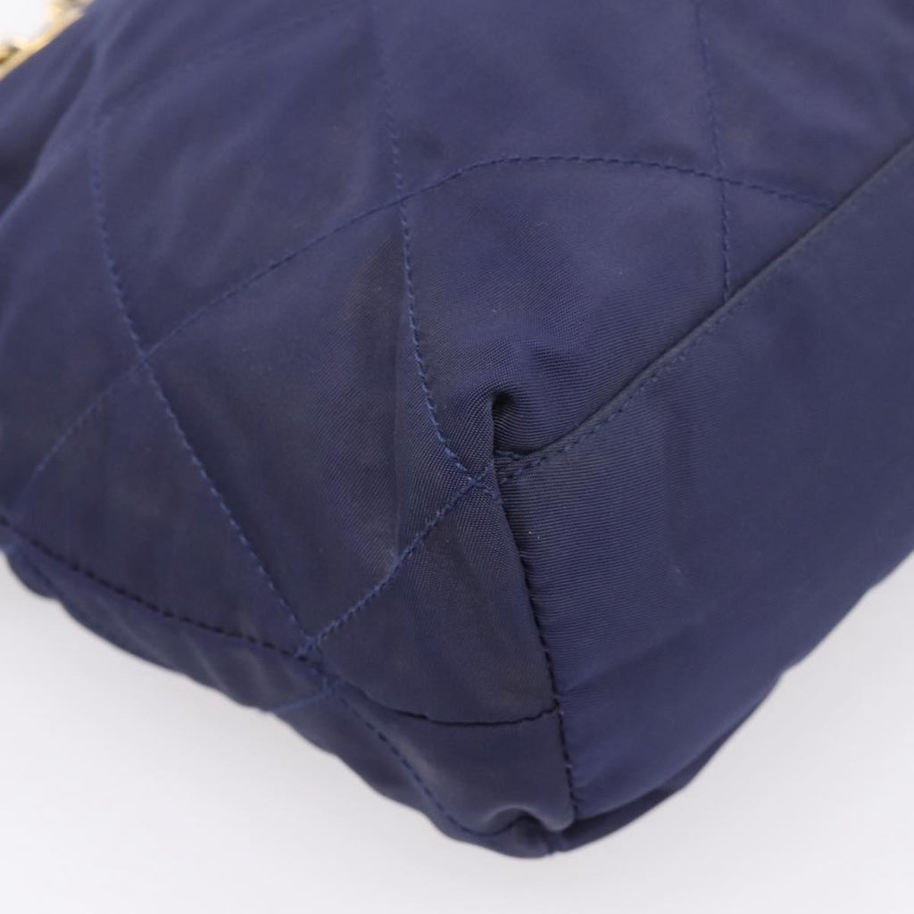 PRADA Chain Shoulder Bag Nylon Navy Gold Auth 203877