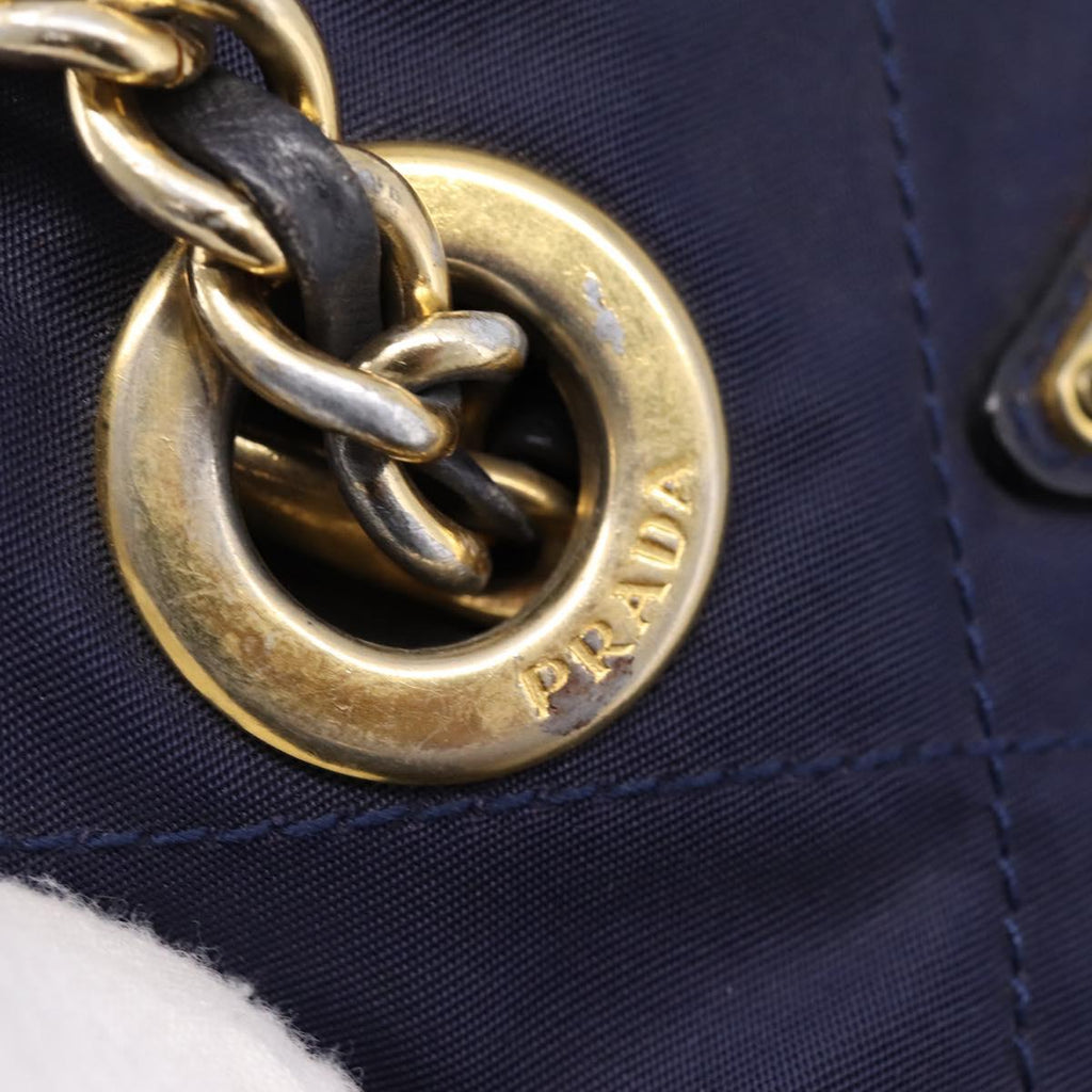PRADA Chain Shoulder Bag Nylon Navy Gold Auth 203877