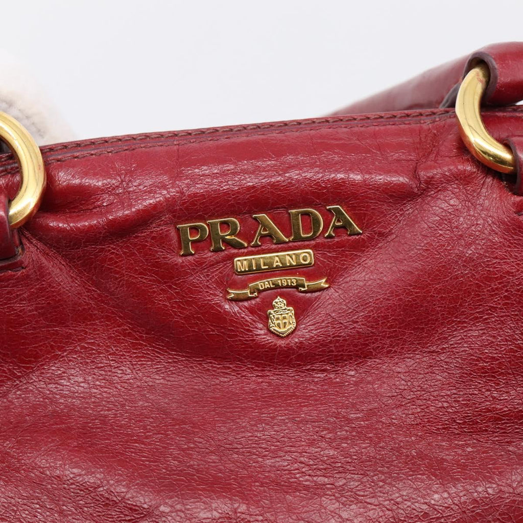 PRADA Hand Bag Vitter Shine 2way Red Gold Auth 204038