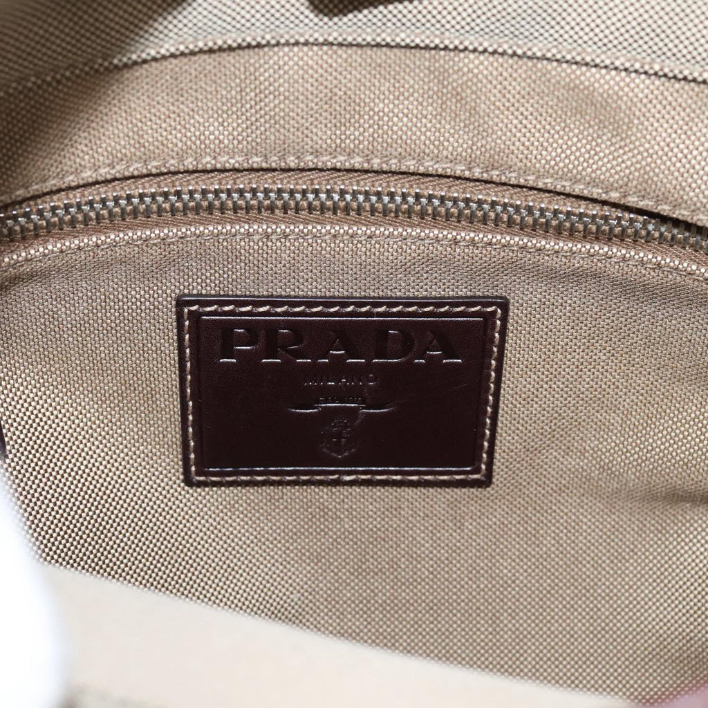 PRADA Shoulder Bag Jacquard Beige Silver Auth 204093