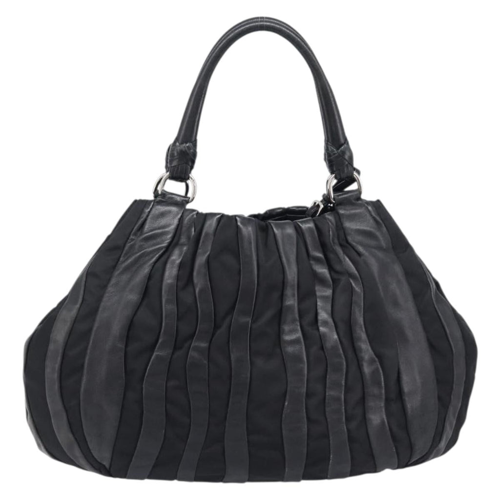 PRADA Crimson Hand Bag Leather Black Silver Auth 204098V