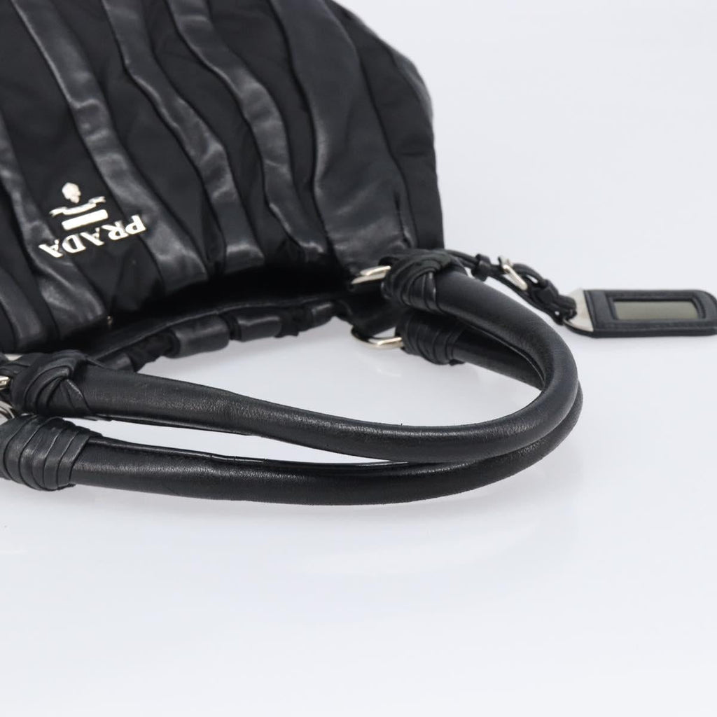PRADA Crimson Hand Bag Leather Black Silver Auth 204098V