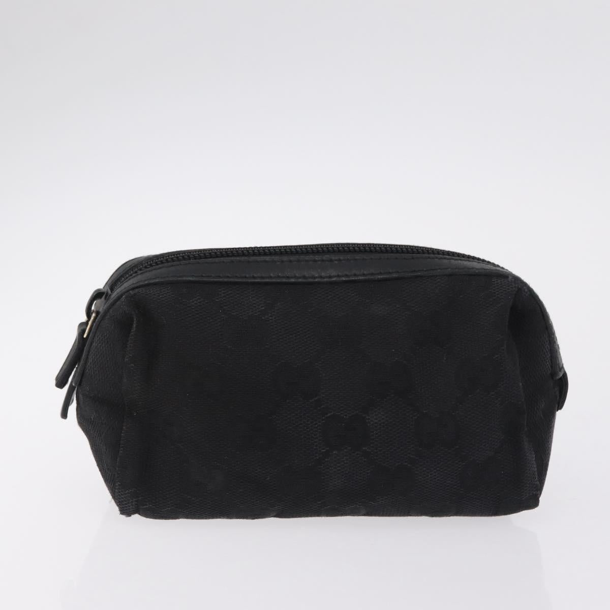 GUCCI GG Canvas Pouch Leather metal 5 Set Beige Silver black Auth 204257