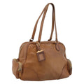 PRADA Tote Bag Leather Beige Gold Auth 204306