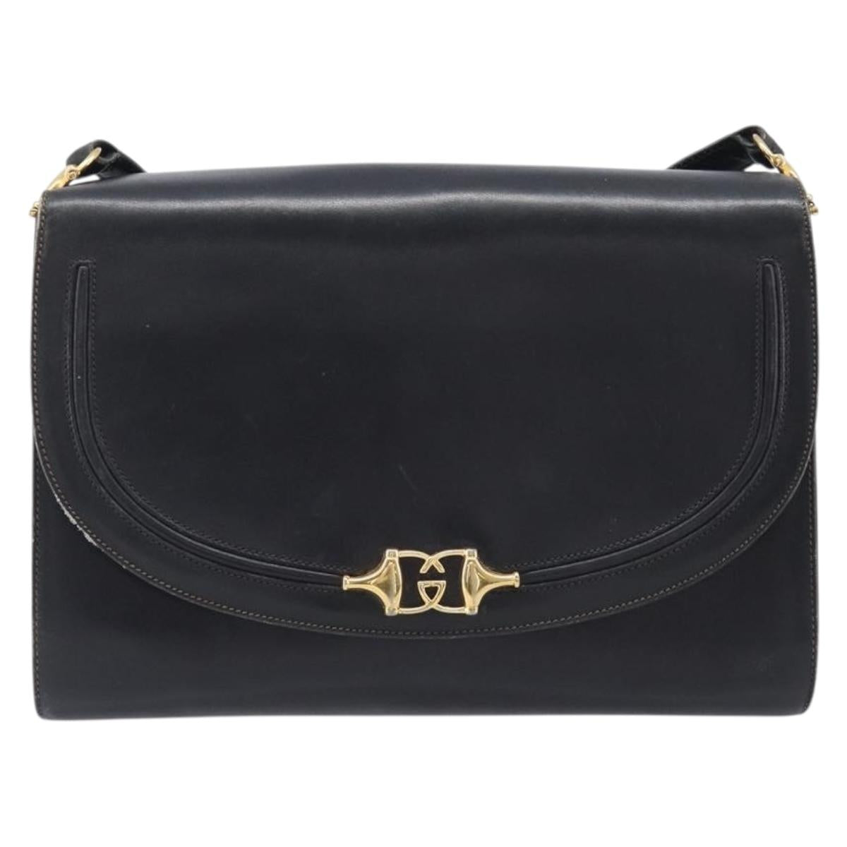 GUCCI Shoulder Bag Leather Black Gold 99 001 3414 Auth 204427