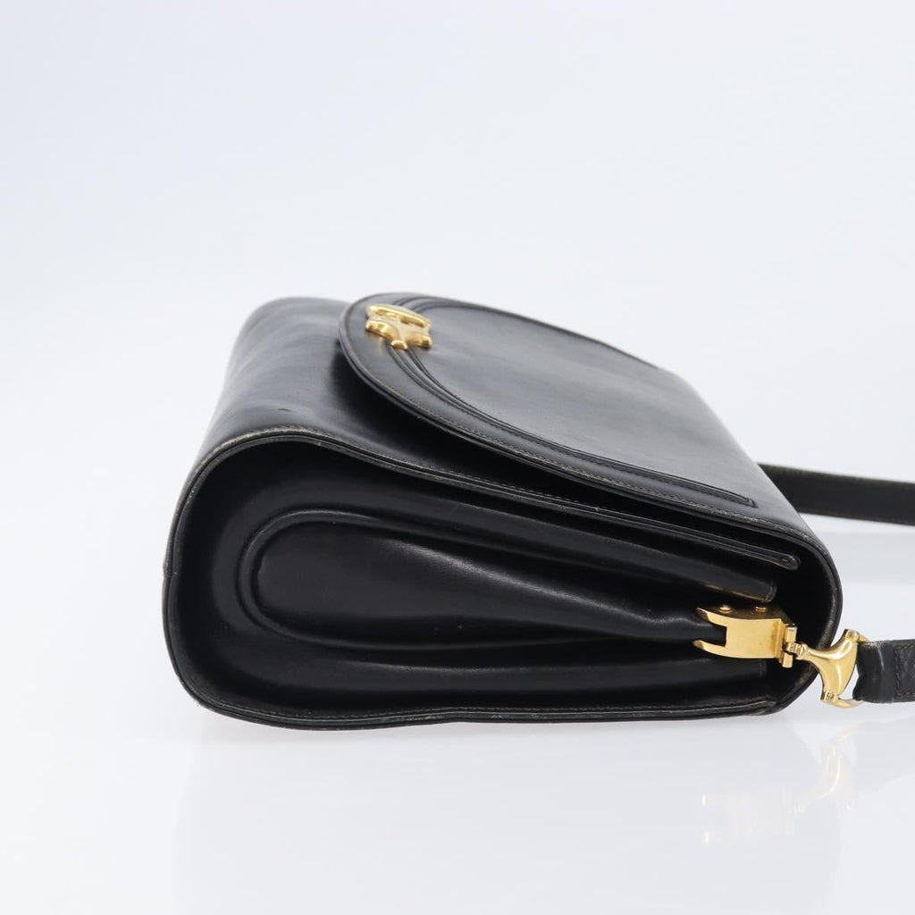 GUCCI Shoulder Bag Leather Black Gold 99 001 3414 Auth 204427