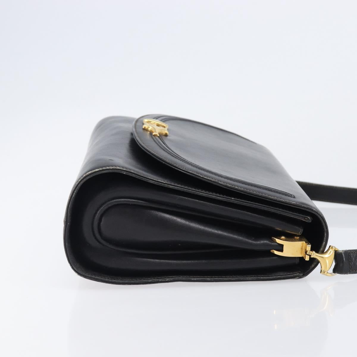 GUCCI Shoulder Bag Leather Black Gold 99 001 3414 Auth 204427