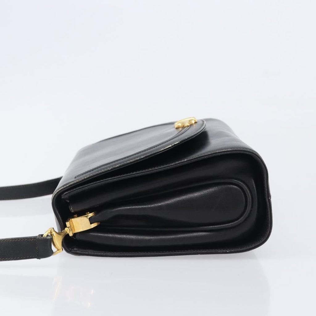 GUCCI Shoulder Bag Leather Black Gold 99 001 3414 Auth 204427