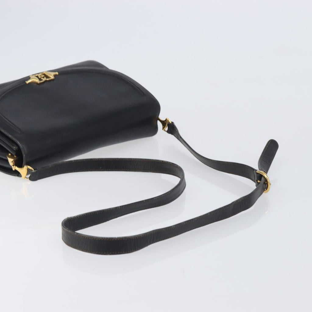 GUCCI Shoulder Bag Leather Black Gold 99 001 3414 Auth 204427