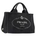 PRADA Canapa PM Hand Bag Canvas Black Gold Tone Auth 204699