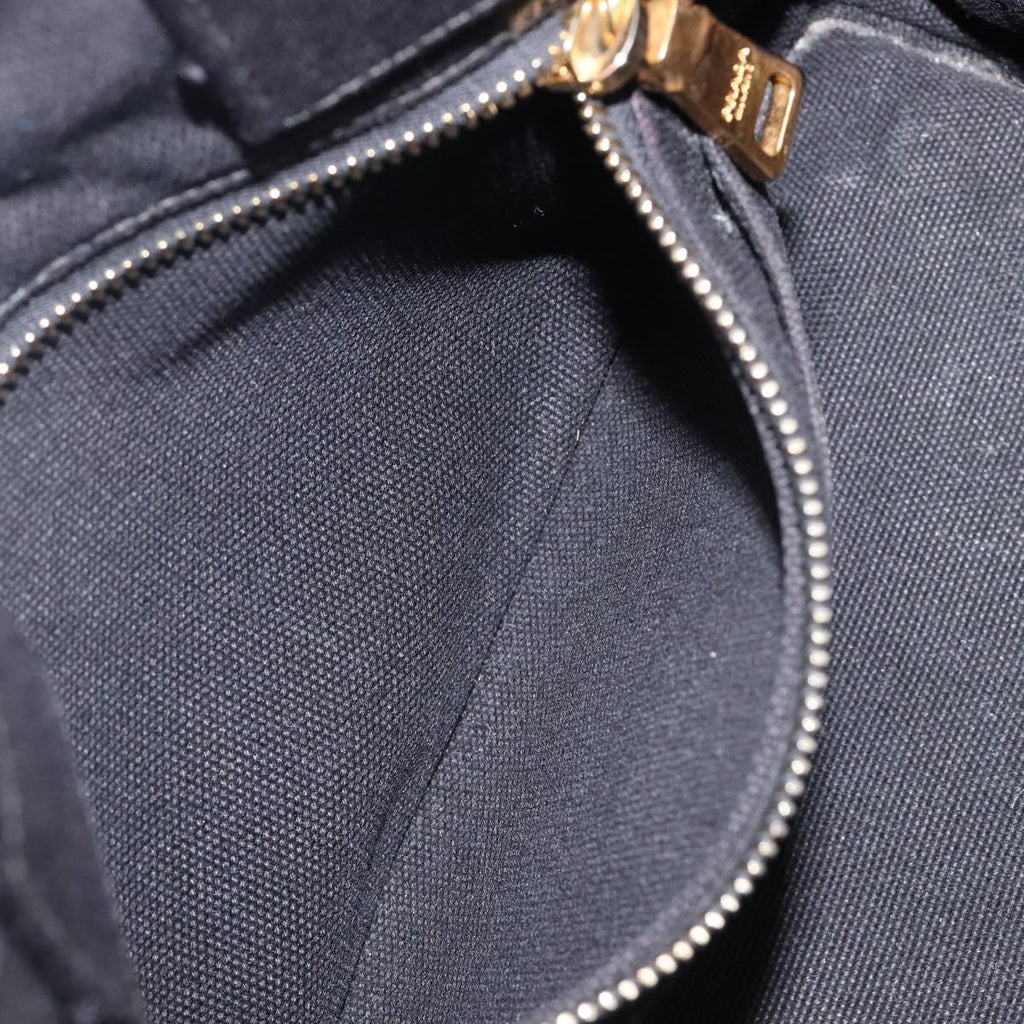 PRADA Canapa PM Hand Bag Canvas Black Gold Tone Auth 204699