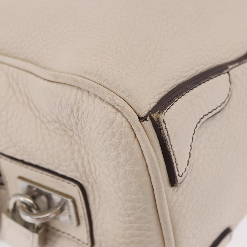 PRADA Hand Bag Leather White Silver Auth 204740A