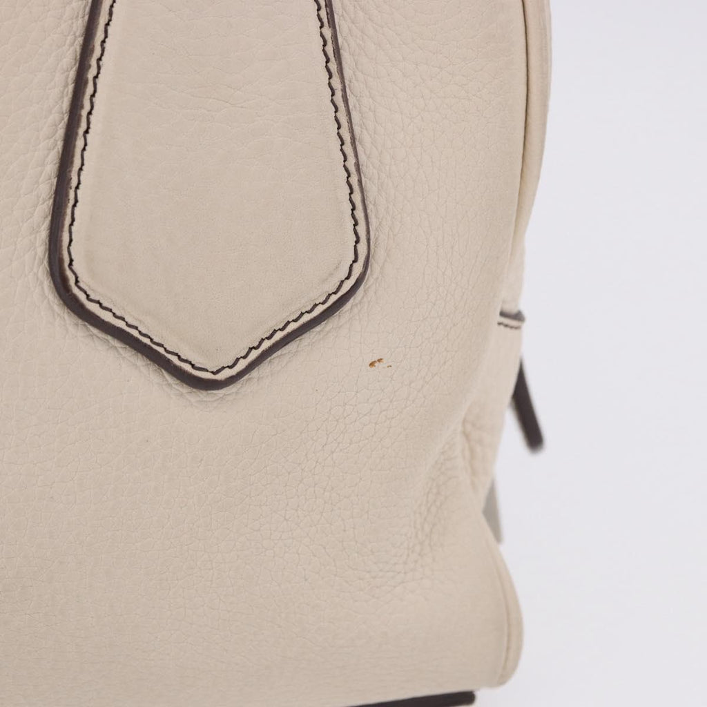 PRADA Hand Bag Leather White Silver Auth 204740A