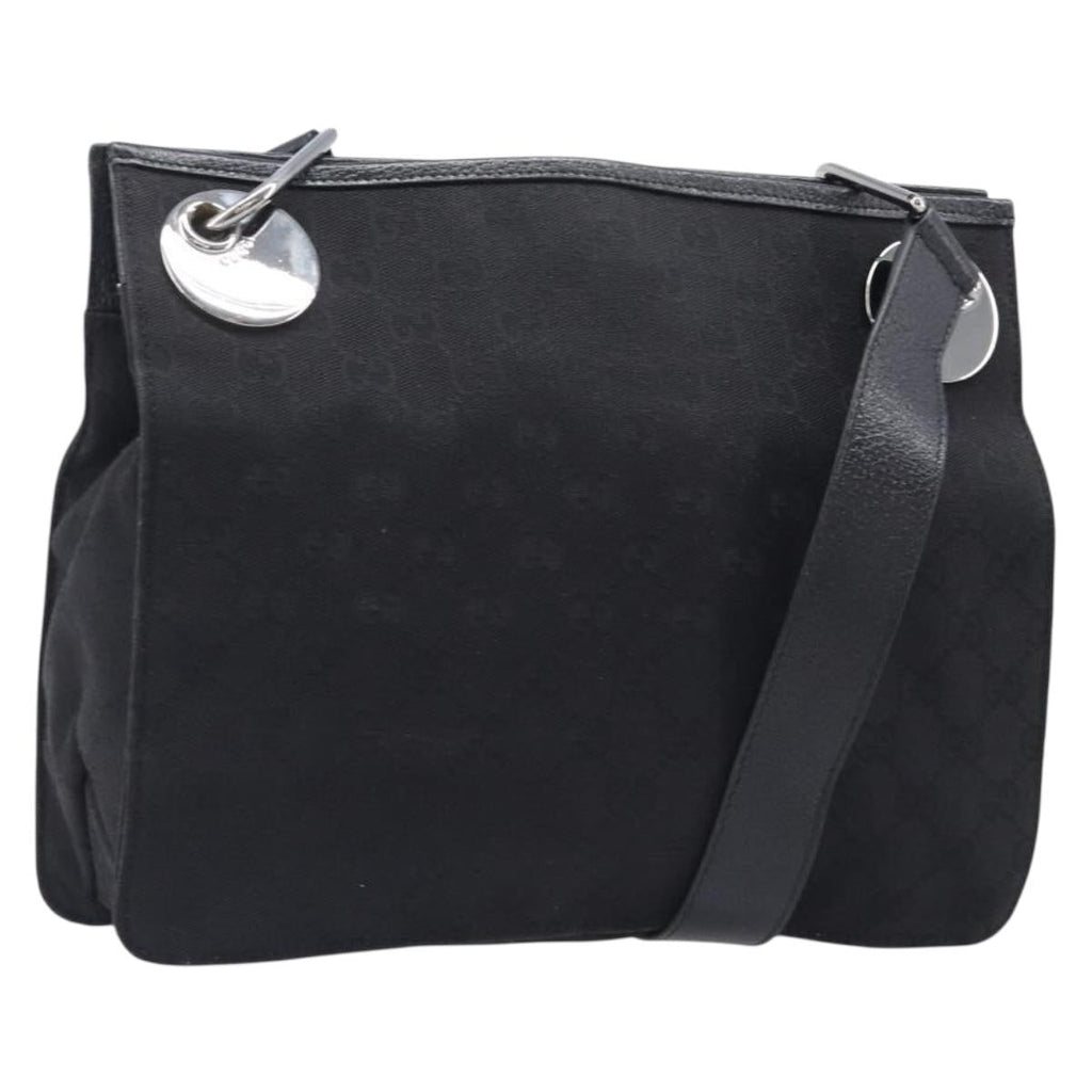 GUCCI GG Canvas Shoulder Bag Black Silver 120841 Auth 204749A
