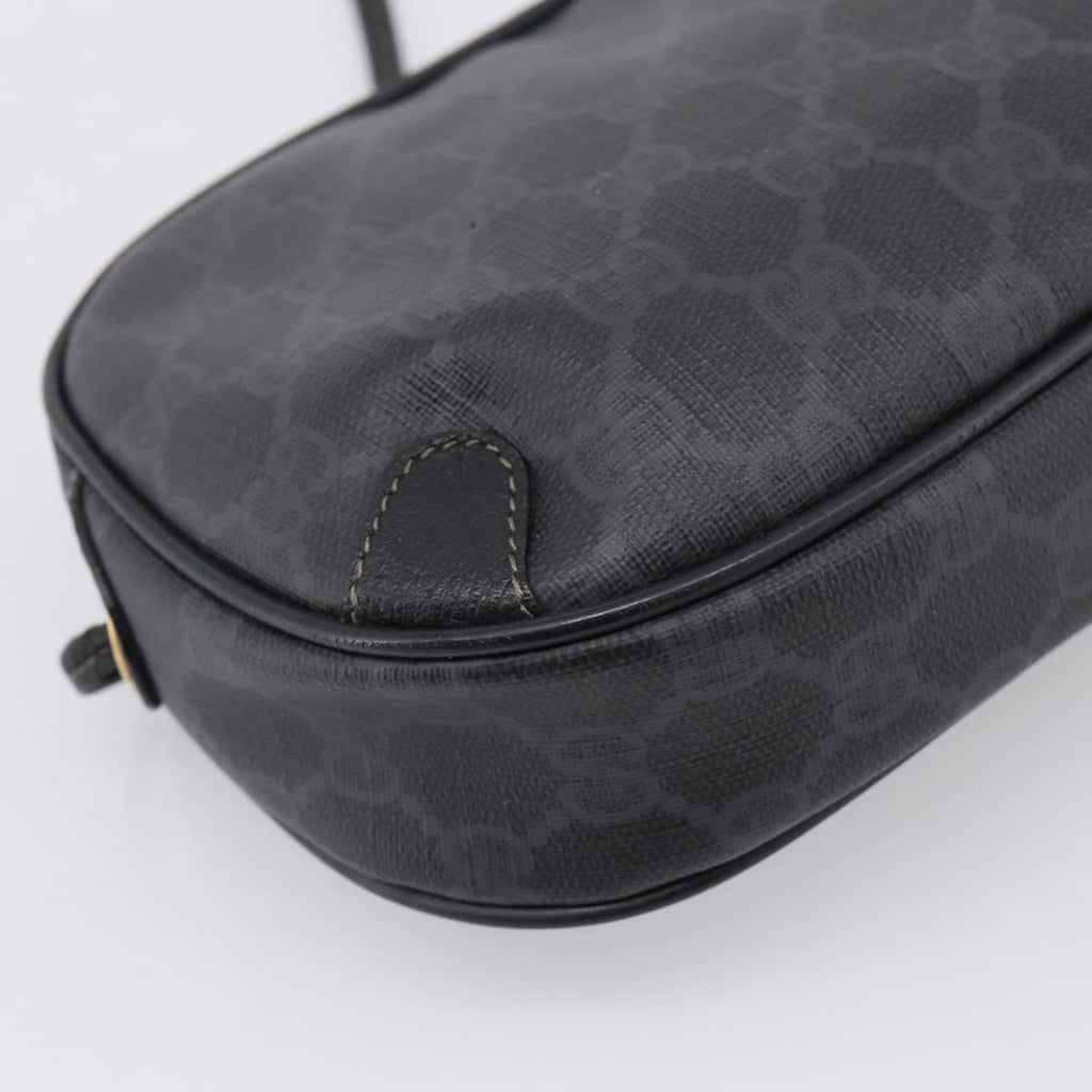 GUCCI GG Supreme Web Sherry Line Bag PVC Black Gold 156 02 066 Auth 205045