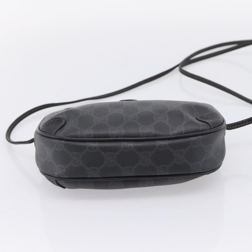 GUCCI GG Supreme Web Sherry Line Bag PVC Black Gold 156 02 066 Auth 205045