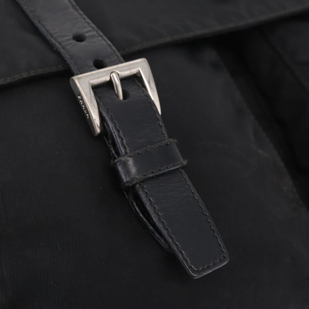 PRADA Shoulder Bag Nylon Black Silver Auth 205048