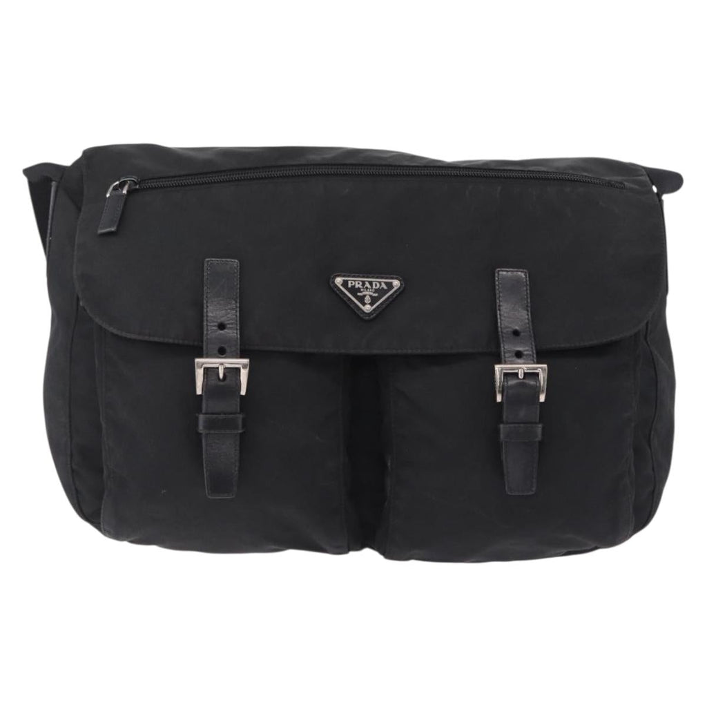 PRADA Shoulder Bag Nylon Black Silver Auth 205048