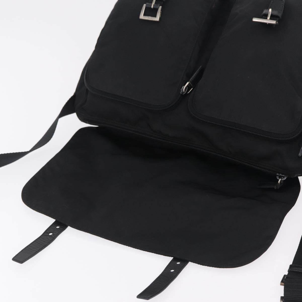 PRADA Shoulder Bag Nylon Black Silver Auth 205048