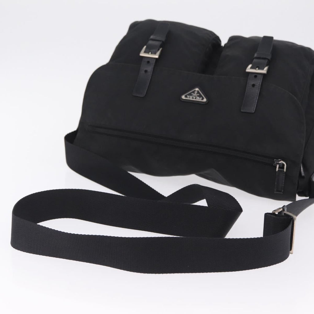 PRADA Shoulder Bag Nylon Black Silver Auth 205048