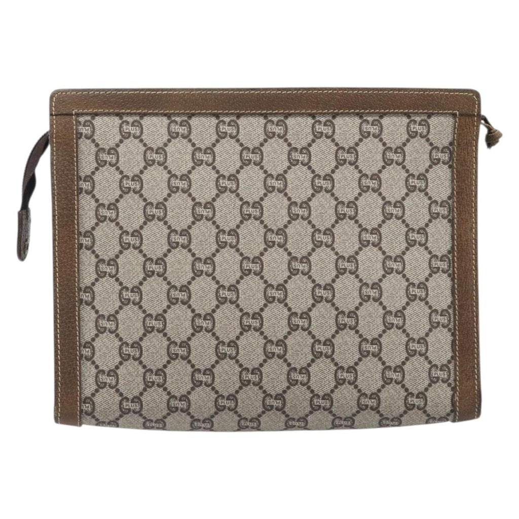 GUCCI GG Plus Supreme Clutch Bag PVC Beige Gold Auth 205064