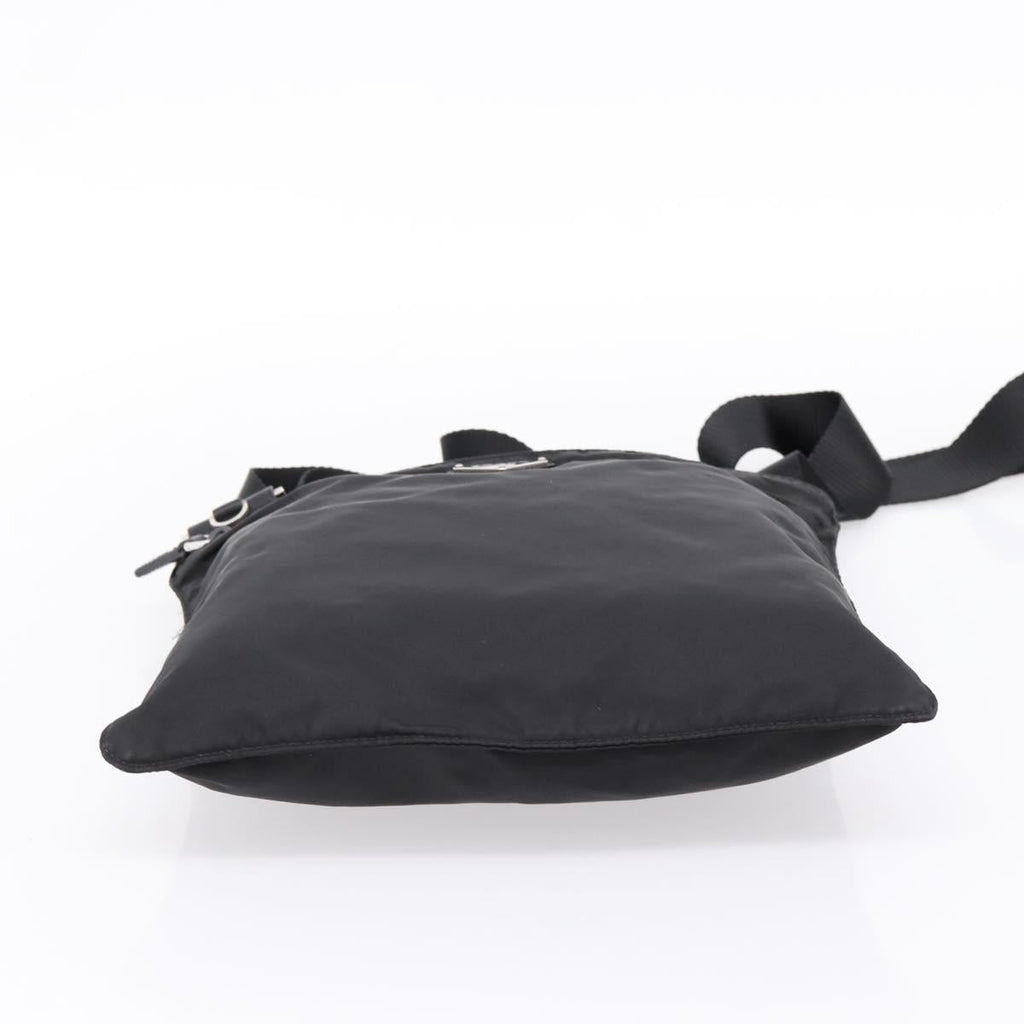 PRADA Shoulder Bag Nylon Black Silver Auth 205175A