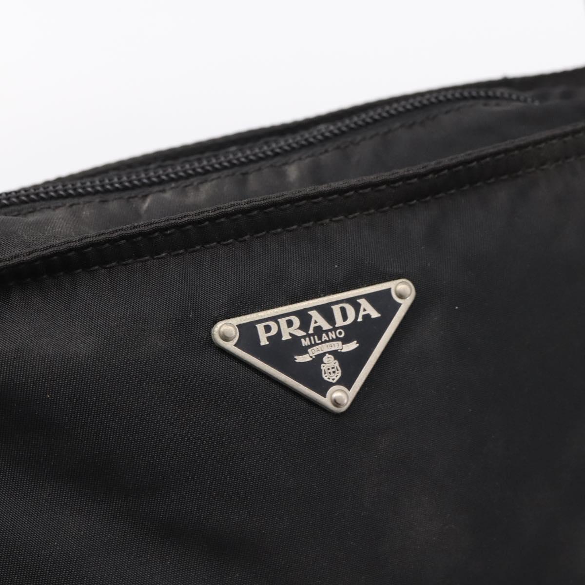 PRADA Shoulder Bag Nylon Black Silver Auth 205200