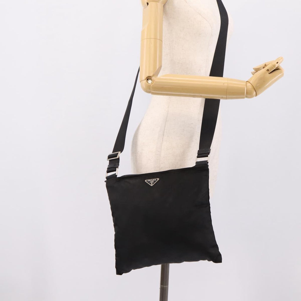 PRADA Shoulder Bag Nylon Black Silver Auth 205200