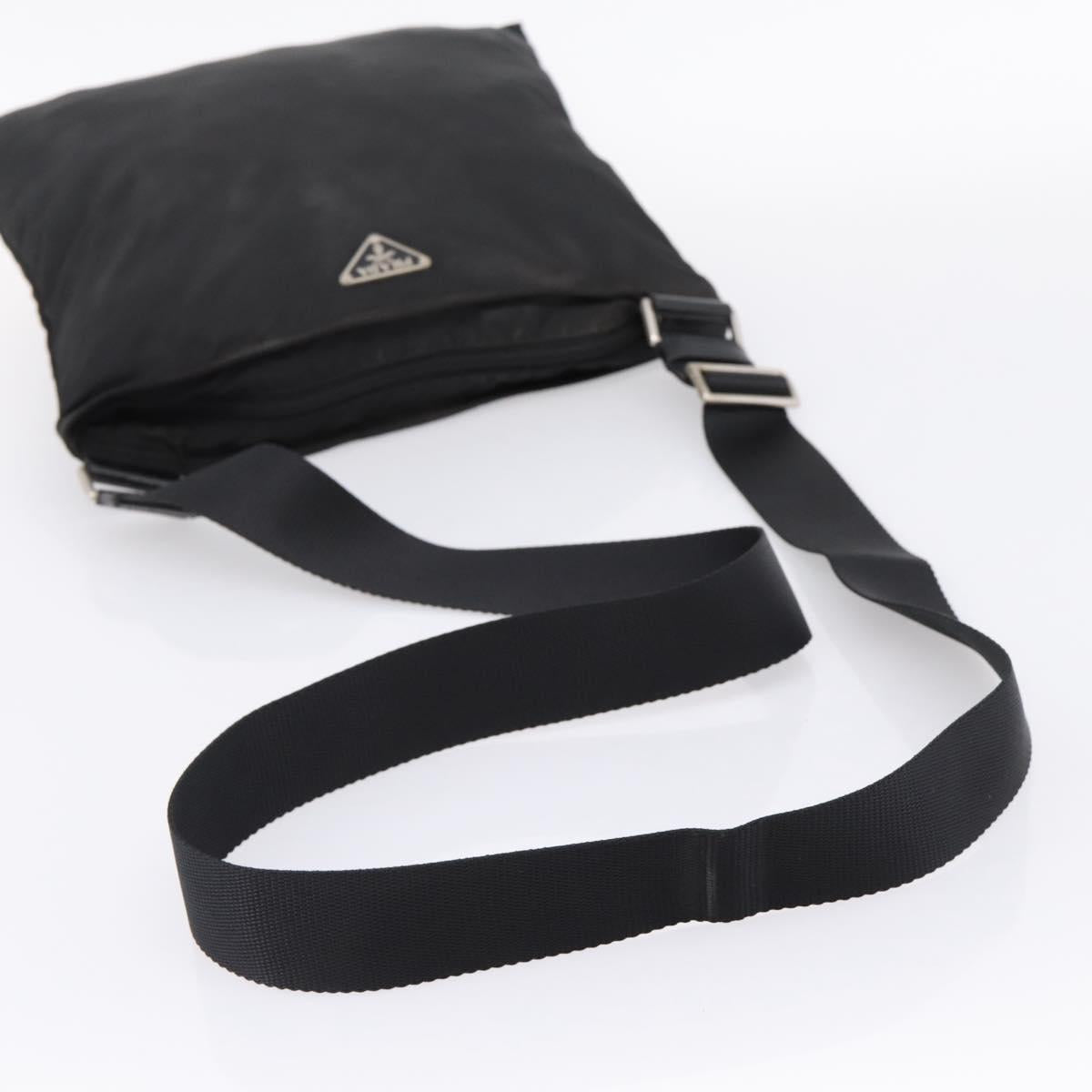 PRADA Shoulder Bag Nylon Black Silver Auth 205200