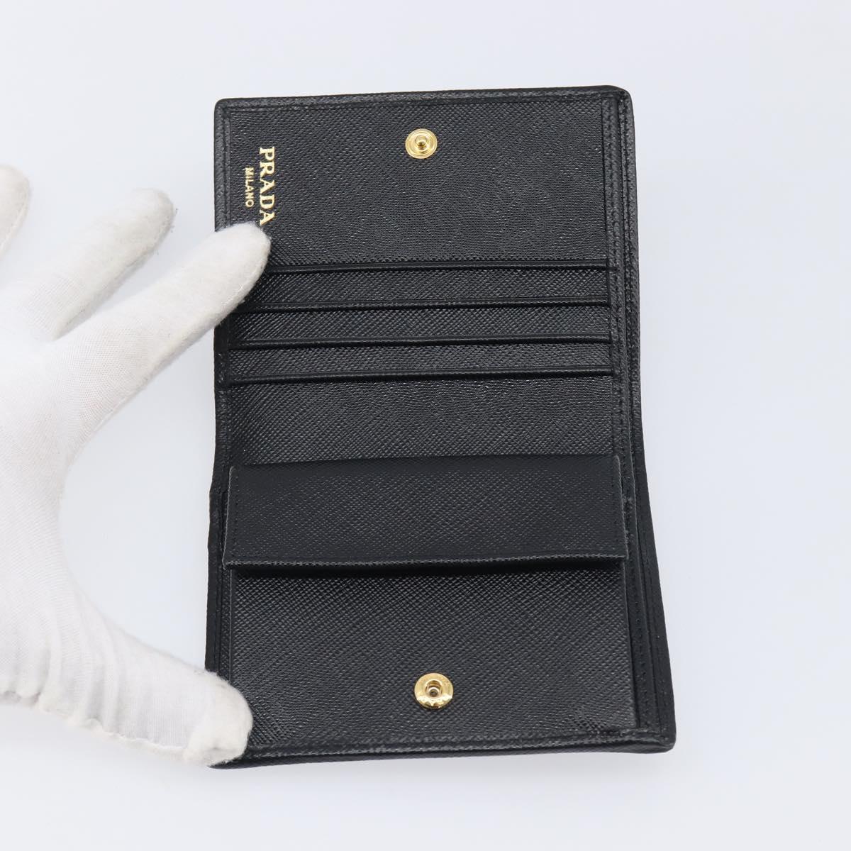 PRADA Bifold Wallet Nylon Black Gold Auth 205242M