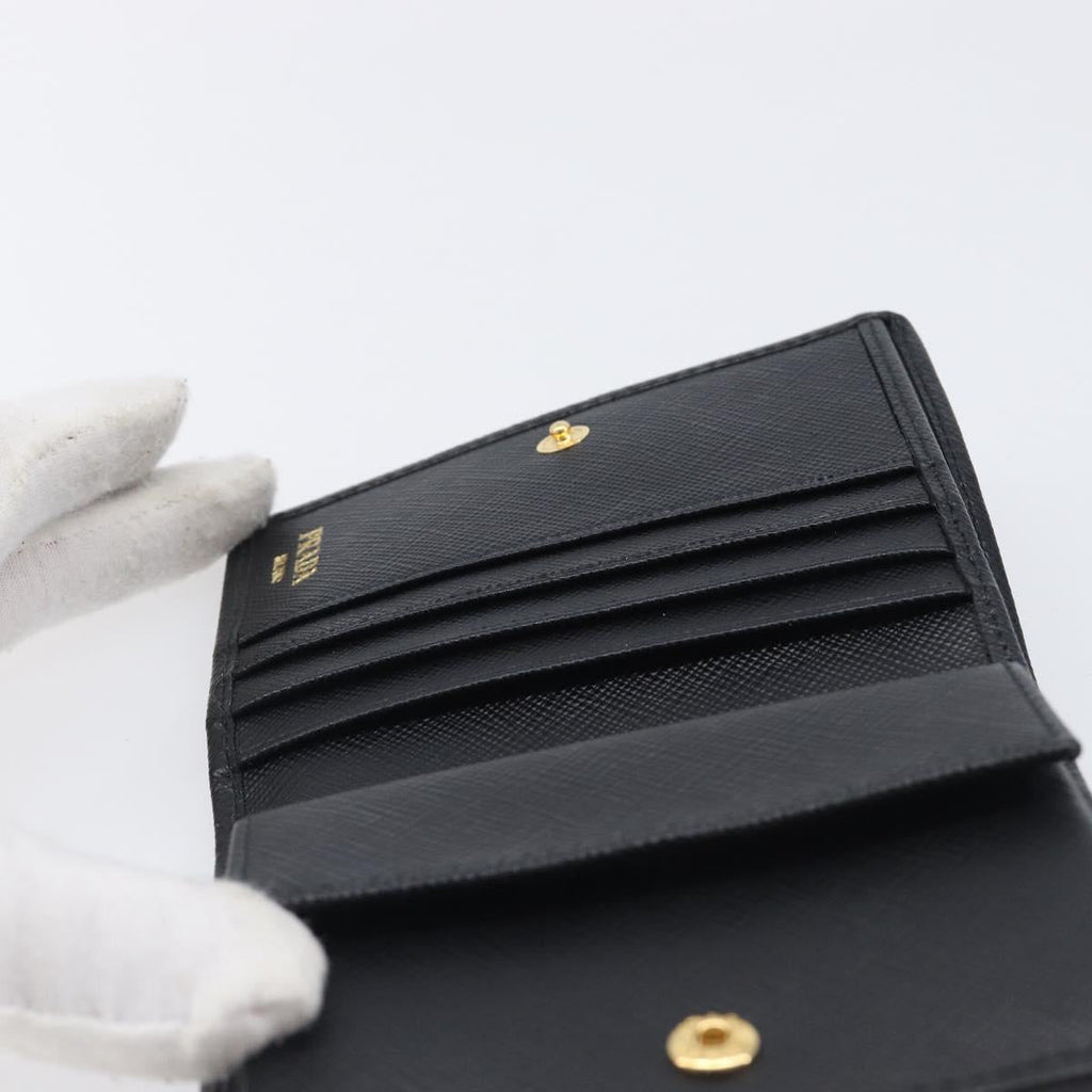 PRADA Bifold Wallet Nylon Black Gold Auth 205242M