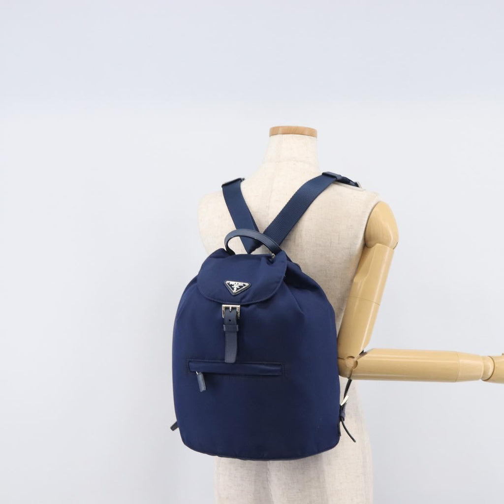 PRADA Backpack Nylon Blue Silver Auth 205419A