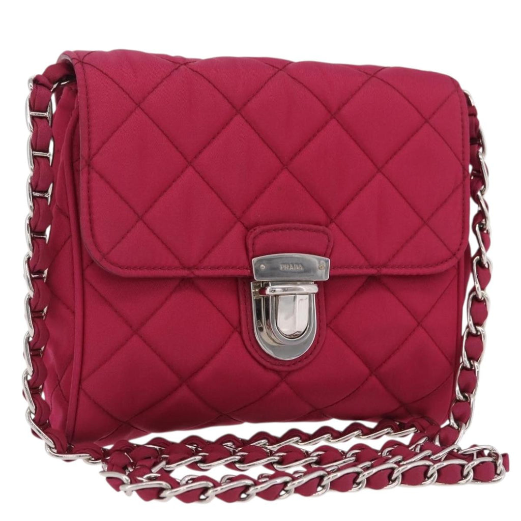 PRADA Chain Shoulder Bag Nylon Pink Silver Auth 206227A