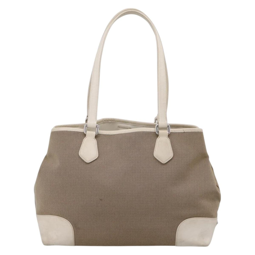PRADA Tote Bag Canvas Jacquard Beige Silver Auth 206242A