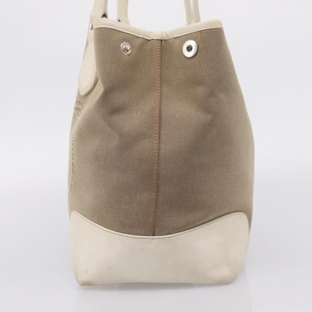 PRADA Tote Bag Canvas Jacquard Beige Silver Auth 206242A